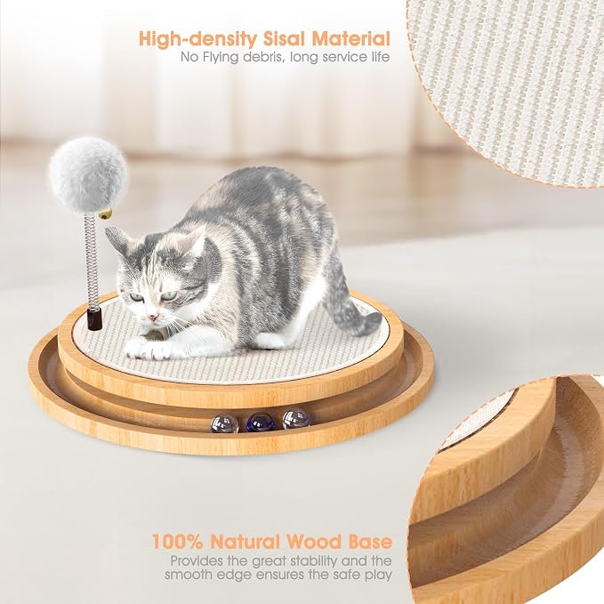 Cat Scratcher, Rolufy Cat Natural Sisal Scratching Pad, Kitten Interactive Toy with Ball Track Spring Ball for Chasing Hunting Mental Physical Exercise Puzzle