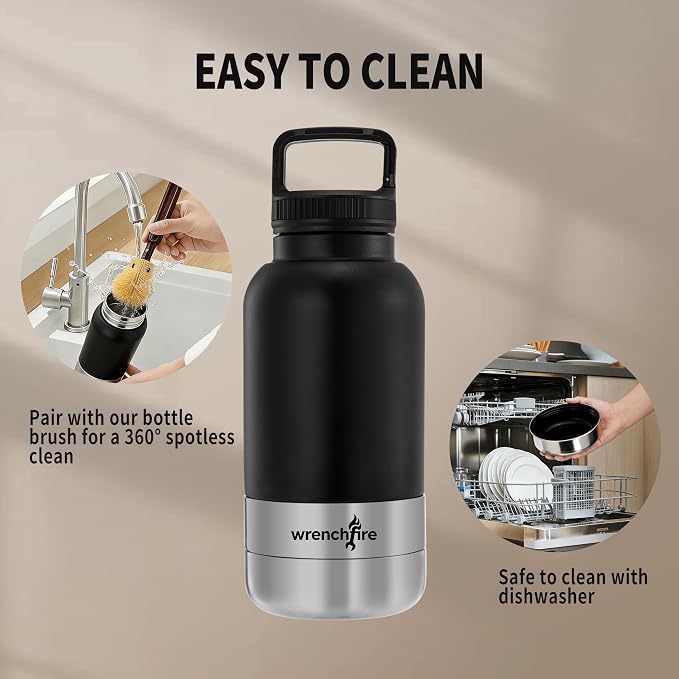 32 oz Instulated Stainless Steel Dog Water Bottle with 2 Detachable Bowls,Portable Cat Travel Dispenser with Brush for Walking Hiking Camping,Black