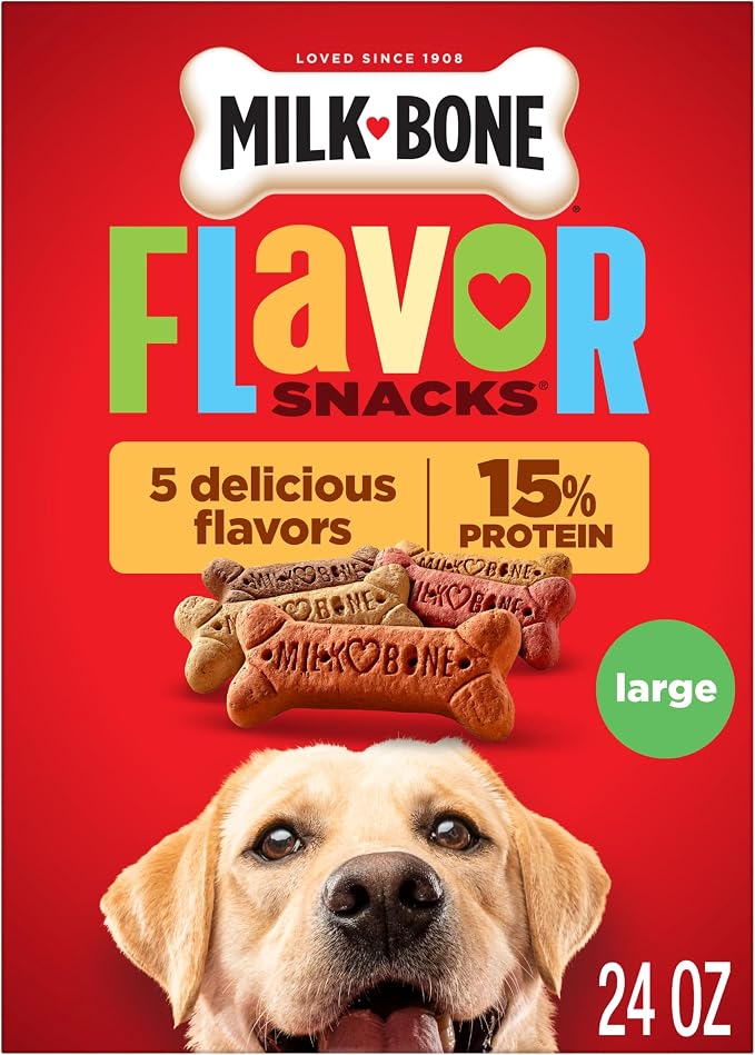 Milk-Bone Flavor Snacks, Large Dog Treats, 24 Oz. | 5 flavors per box (beef, chicken, turkey, bacon & sausage flavors with other natural flavors), made with 15% protein