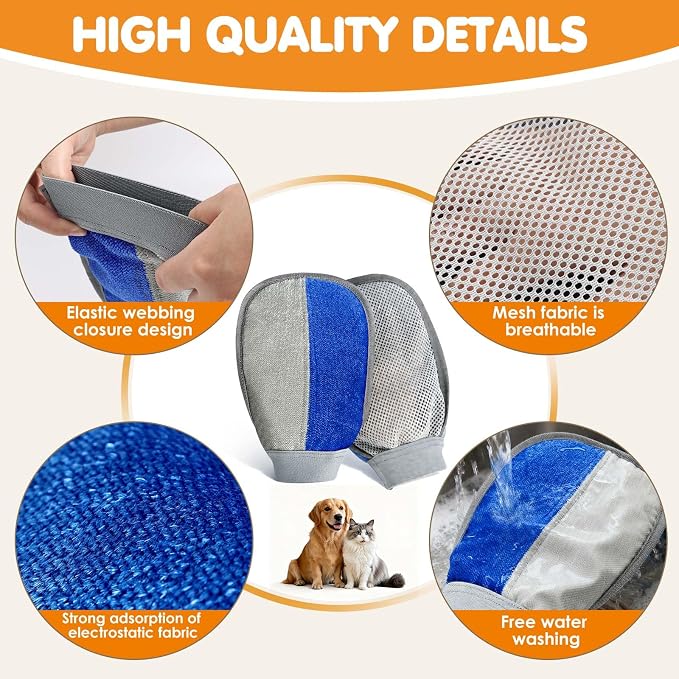 Pet Hair Removal Glove - Pet Hair Remover Glove for Dogs & Cats | Hair Removal Mitts,Reusable & Washable, Removes Hair from Carpet, Couch, Car Seats, Gentle Grooming Deshedding Tool, 3 Pack