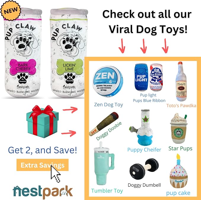 Nestpark Pup Claw Dog Toys - Funny Cute Plush Dog Toys with Squeaker and Crinkle - Parody (2 Pack) (Tropical Pack)