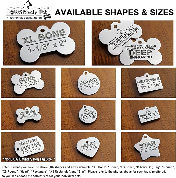 DEEP Custom Stainless Steel Pet ID Tags Front and Back Engraved Dog Tags Personalized for Dogs and Cats (Military Dog TAG 7/8" x1-1/2)
