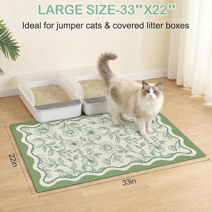 Glittme Cat Litter Mat, 33"x22" Non-Slip Washable Trapping Mat for Cats | Litter Trapping Mat With Thick PVC Coil To Catch Scatter, Soft On Paws And Waterproof Bottom To Protect Floors