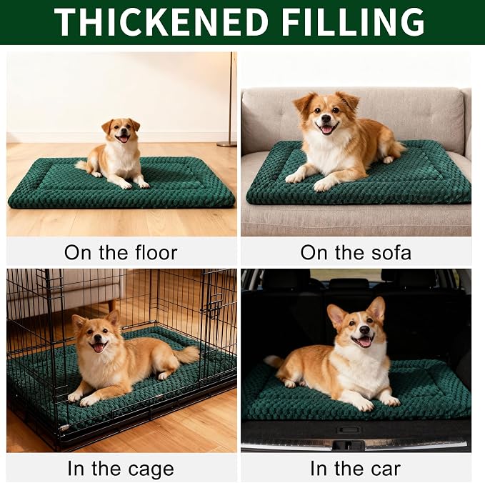Dog Bed Mat,Reversible & Ultra Soft Kennel Pad-Machine Washable Pet Bed for Dogs & Cats-All-Weather Crate Liner for Crates,Carriers & Travel (Dark Green, 30" L x 20" W x 1.5" Th)