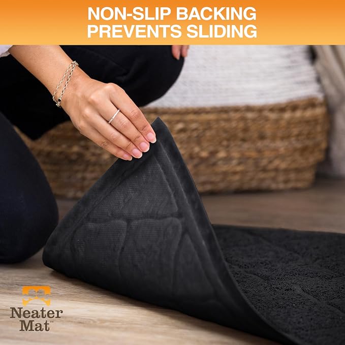 Neater Pets Neater Mat Cat Litter Mat, Thick & Durable Cat Mat for Litter Box, Trapper Pad Catches Mess to Protect Indoor Floors, Soft on Kitty Paws, Anti-Skid Grip Backing, Easy to Clean, Black