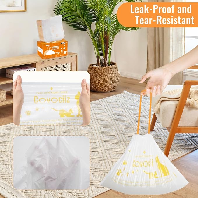 100 Pack Cat Litter Box Liners, Compatible with MeoWant SC01/C02/LR01 Litter Bags, Extra Thick Drawstring Heavy Duty Cat Waste Bags, 18.5" x 12.6"