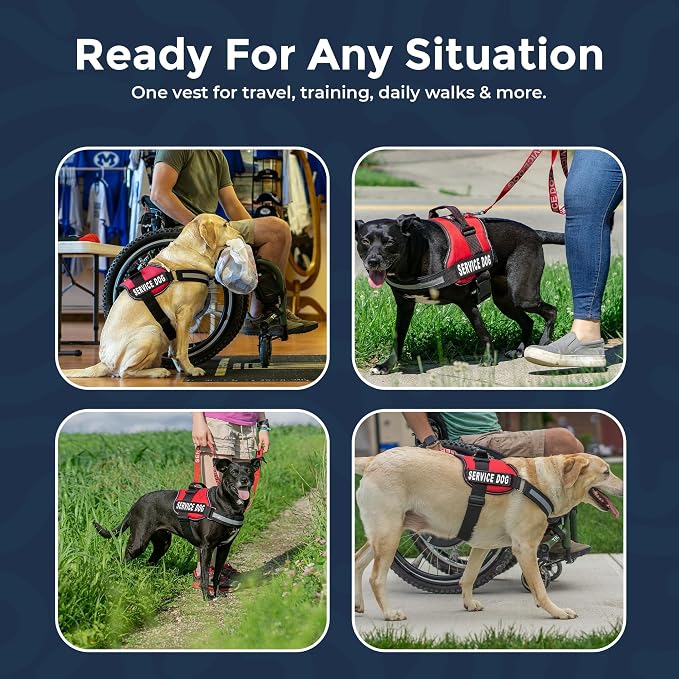 Industrial Puppy Service Dog Vest Harness - Durable & Adjustable Vest for Dog with Reflective Straps, Removable Patches, 50 ADA Cards, Handle & D-Ring, Travel and Daily Use,Bright Red, Large 27"-33"