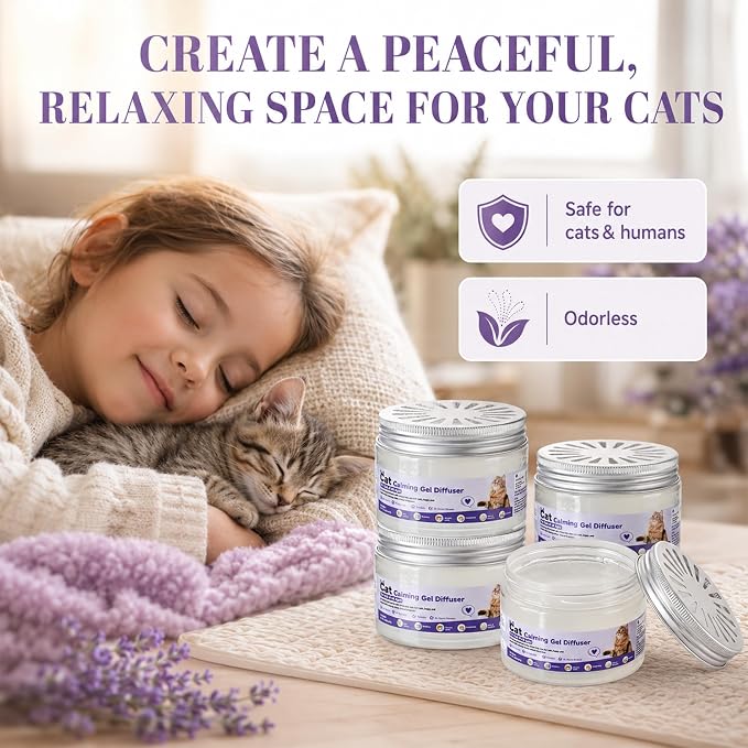 4 Pack Cat Pheromone Calming Diffuser Gel Relieve Anxiety | 8 Months Supply, Unplugged Help Reduce Fighting, Spraying & Scratching, Drug-Free & Safe Relaxation Solution
