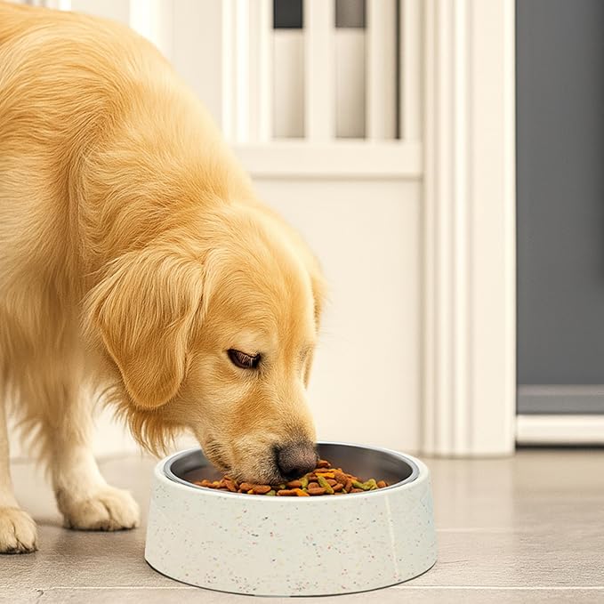bzyoo 32oz 4CUP Dog & Cat Bowl, Sprinkle Design, Slanted Stainless Steel Pet Bowl with Removable Inner Bowl, Non-Slip Silicone Base, Dishwasher Safe, for Dry/Wet/Raw Food & Water (Blue)