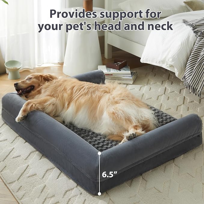 BFPETHOME Orthopedic Washable XLarge Dog Bed for Senior Dog Cozy Sleep | Extra Large Waterproof Big Soft Pet Couch Bed for Dogs Relax with Removable Cover Supportive Foam Dark Grey 42x30 Inch