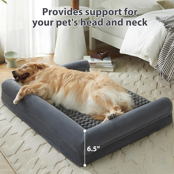 BFPETHOME Orthopedic Washable XXL Dog Bed for Senior Dog Cozy Sleep | Extra Large Waterproof Big Soft Pet Couch Bed for Dogs Relax with Removable Cover Supportive Foam Dark Grey 48x35 Inch