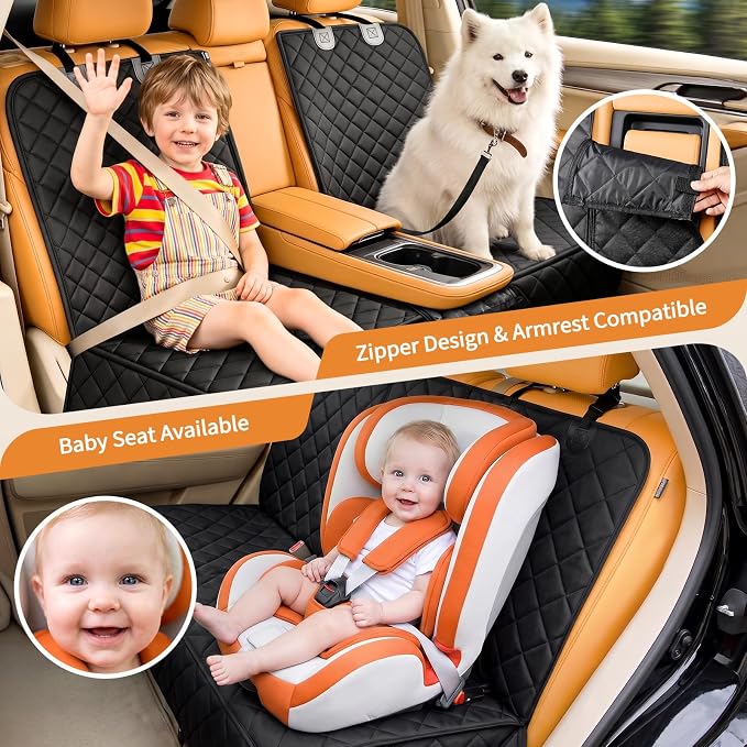 Yuntec Pet Car Seat Cover Back Seat Cover for Dogs Waterproof Dog Car Seat Cover Protector Scratchproof Durable Rear Seat Cover fits Middle Armrest for Cars Suvs Truck (57” Width) - Black