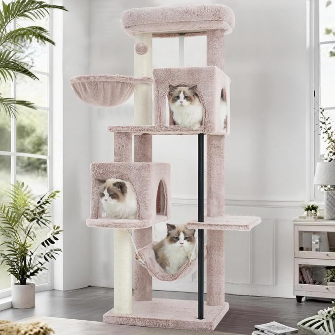 Cat Tree Tower with Sturdy Steel Tube for Indoor Cats GCT014MU | 51.2'' Cat Furniture with Scratching Posts, Hammock, Basket and Padding Top Platform for Inoor Cats Large Adult, Mushroom