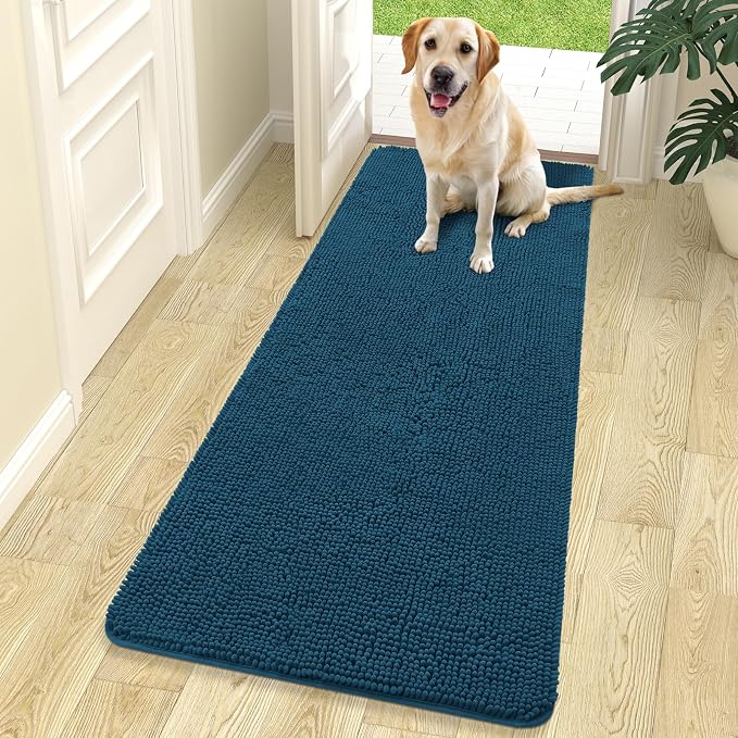 OLANLY Dog Door Mat for Muddy Paws 70x24, Super Absorbent Chenille Mud Mat | Atlantic Blue, Absorbs Moisture and Dirt, Non-Slip Machine Washable Doormat, Quick-Dry Indoor Entryway Floor Carpet for Dogs