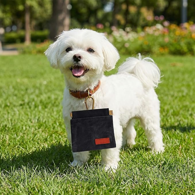 Dog Treat Pouch Black Pocket Sized Pet Training Pouch Training Pouch with Carabiner Buckle Auto Closing Dog Walking Bag Pet Feed Snack Reward for Pet Puppy Travel Outdoor Use