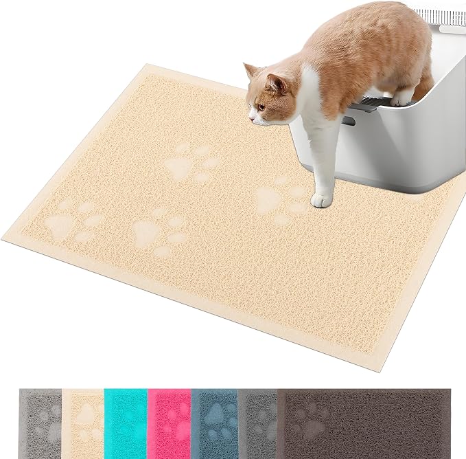 Darkyazi Cat Litter Box Mat for Floor Litter Trapping Mat Non-Slip Backing, Scatter Control, Easy Clean, Water Resistant, Soft on Paws (15.75" x 11.75",Beige)