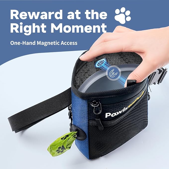 Dog Treat Pouch for Pet Training, One-Hand Magnetic Closure, Hands-Free Treat Bag with Silicone Liner, No Mess No Smell