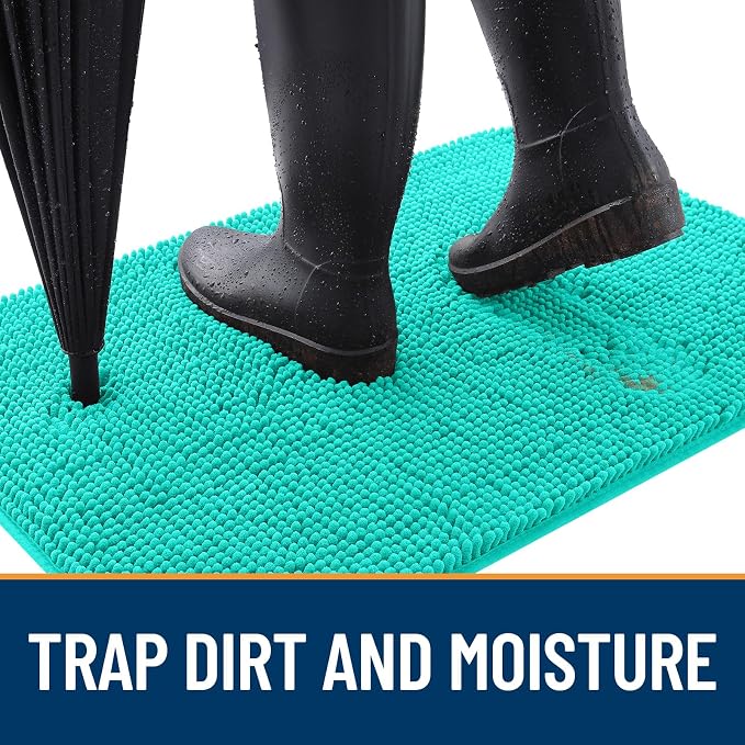 OLANLY Dog Door Mat for Muddy Paws 70x24, Super Absorbent Chenille Mud Mat | Teal, Absorbs Moisture and Dirt, Non-Slip Machine Washable Doormat, Quick-Drying Indoor Entryway Floor Carpet for Dogs