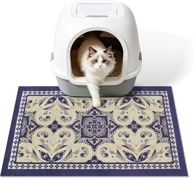 Cat Litter Mat, 24"x15" High-Density PVC Cat Litters Trapping Mat, Waterproof & Non-Slip Backing, Litter Box Catcher, Soft on Kitty Paws, Easy Washable Pet Supplies Blue