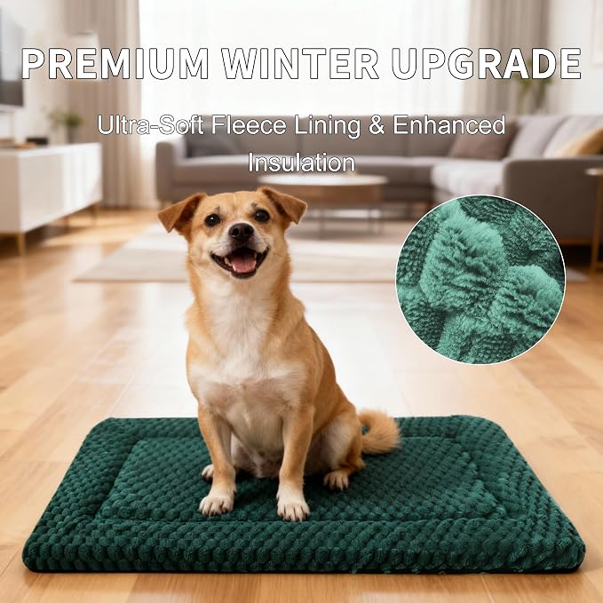 Dog Bed Mat,Reversible & Ultra Soft Kennel Pad-Machine Washable Pet Bed for Dogs & Cats-All-Weather Crate Liner for Crates,Carriers & Travel (Dark Green, 30" L x 20" W x 1.5" Th)