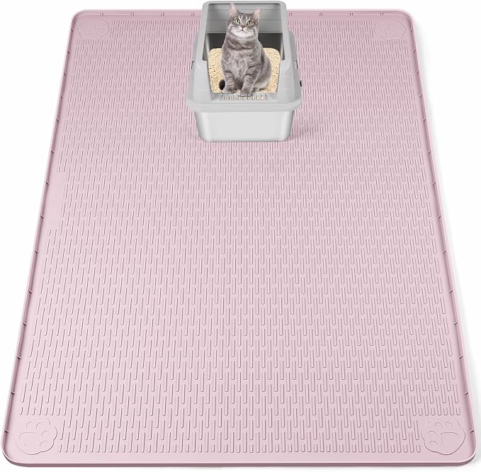 Silicone Cat Litter Mat for Litter Box 50”x35” Large Cat Mat, Pink | Waterproof, Non-Slip, Leak-Proof Rug Mat with Lip, Easy to Clean, Extra Large Litter Catcher Mat for Floor