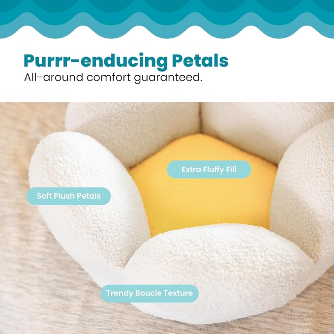 Catstages Purrfect Petals Flower Cat Bed with Plush Support and Raised Sides, White, 21 in - Secure, Soft, Comfortable Bed for Cats and Kittens