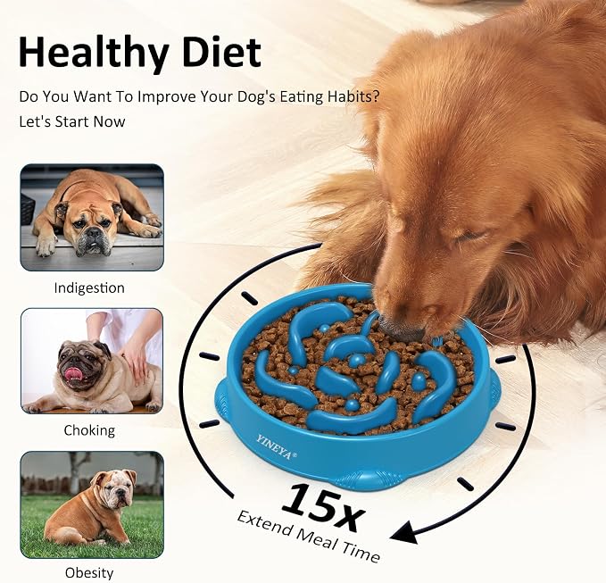 YINEYA 4 Cups Slow Feeder Dog Bowls Large Breed, Anti-Choking Pet Supplies, Maze Dog Food Bowl, Puzzle Feeder That Slow Down Eating