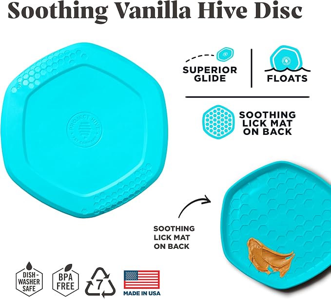 PROJECT HIVE ·PET COMPANY· Dog disc - Great for Fetch - Includes a Lick mat on Back - Floats in Water, Smooth Glide - Made in The USA (Soothing Vanilla)