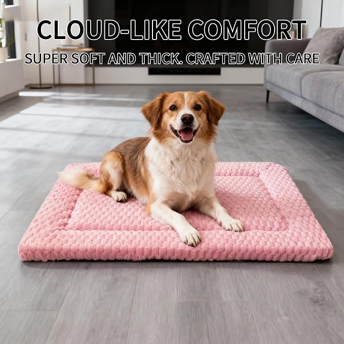 Dog Bed Mat, Reversible Dog Crate Pad - Washable Kennel Mat with Soft Support Foam, Flat Kennel Pad for Dogs & Cats, Double Pet Bed Perfect for Cage (Pink, 30" L x 20" W x 1.5" Th)