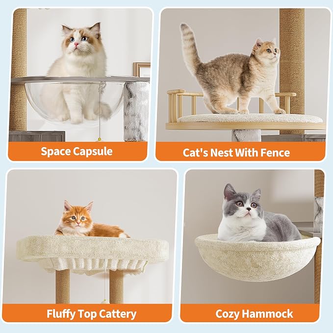 Cat Tree with Litter Box Enclosure, Multi-Level Cat Tower with Hidden Litter Box Furniture, Large Plush Top Perch, Sisal Scratching Posts, Cat Condo & Hammock for Indoor Cats, Living Room,Grey