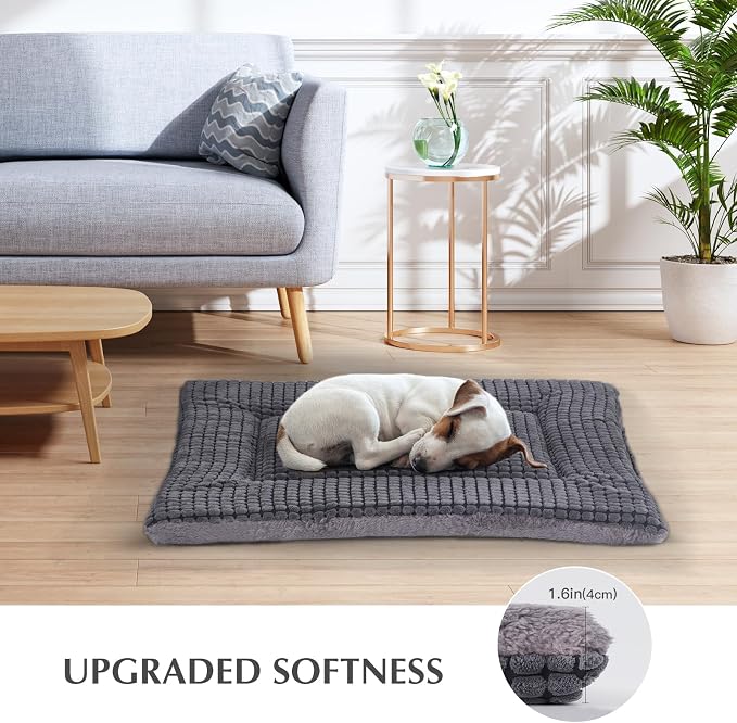 BVAGSS Reversible Dog Crate Pad, Memory Foam Pet Bed Mat, Soft Warm Machine Washable Sleeping Kennel Mattress for Small Medium Dogs XH079 (24''x18''x1.6'',Light Grey)