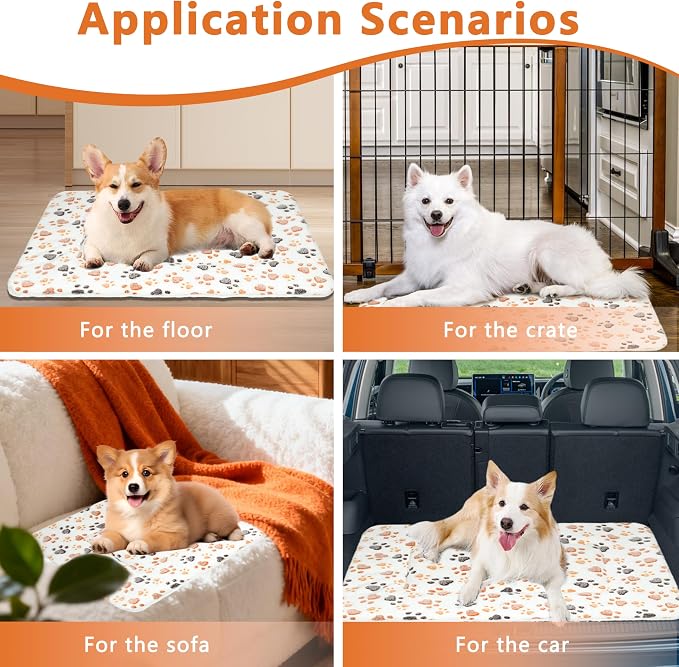 Dog Bed Mat,Soft Dog Kennel Pad with Cute Pattern (White Paw, XL) | Multi-Size Durable & Machine Washable,Pet Pad for Dogs & Cats