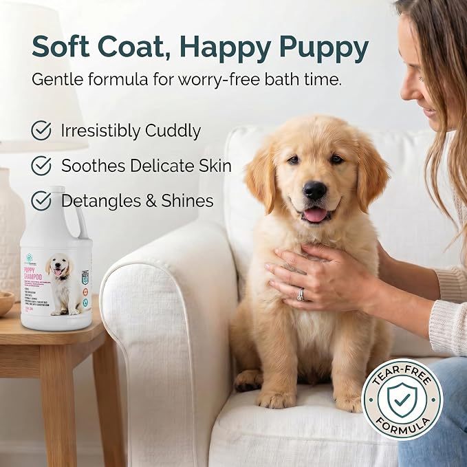 1 Gallon Tearless Puppy Shampoo and Conditioner - Dog Shampoo Itchy Skin Relief - Coconut Oil Oatmeal Shampoo for Dogs - Hypoallergenic Dog Shampoo Sensitive Skin, Made in the USA.