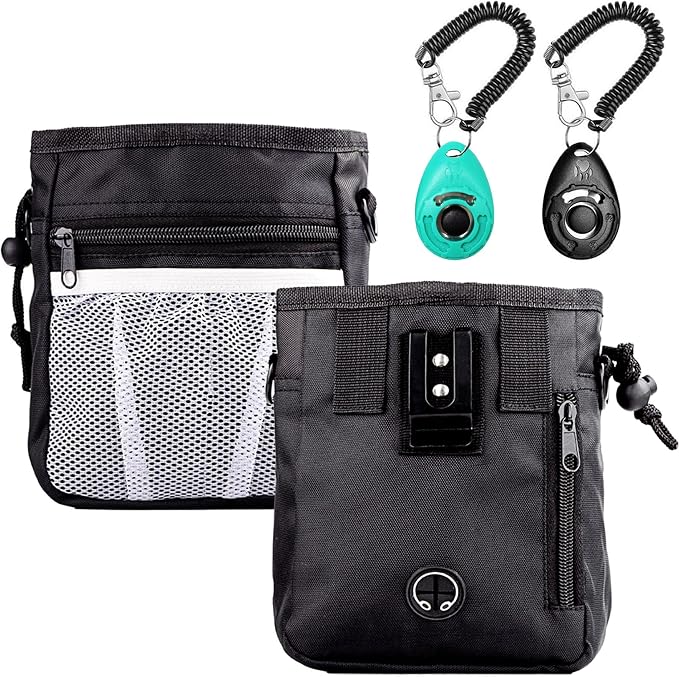 STMK Dog Treat Pouch Dog Clicker Training Kit, Dog Training Treat Pouch Dog Clicker for Training, 3 Ways to Wear Easily Carries Treat Pouches for Pet Training (Black)