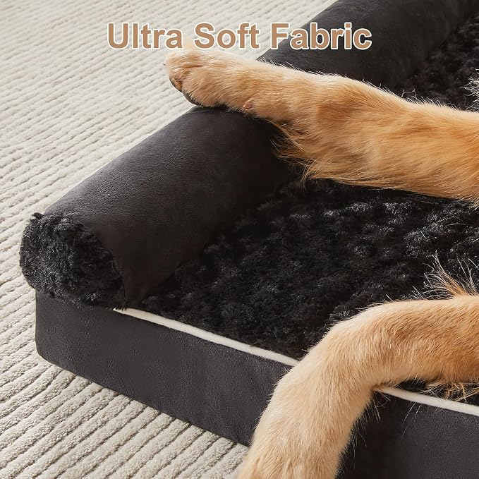 BFPETHOME Orthopedic Washable XXL Dog Bed for Senior Dog Cozy Sleep | Extra Large Waterproof Big Soft Pet Couch Bed for Dogs Relax with Removable Cover Supportive Egg Crate Foam Black 48x35 Inch