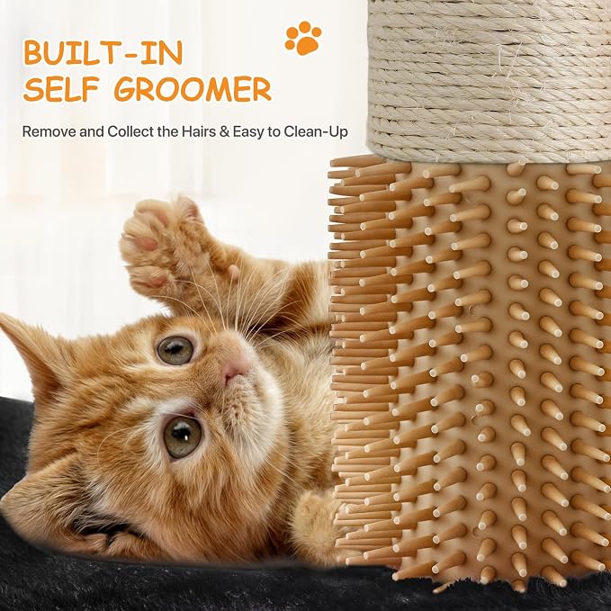 36-Inch Cat Tree Tower for Small and Medium Indoor Cats, Multi-Level Climbing Tower with Sisal Scratching Posts, Hammock, Cat Condo & Scratching Board, Smoky Gray