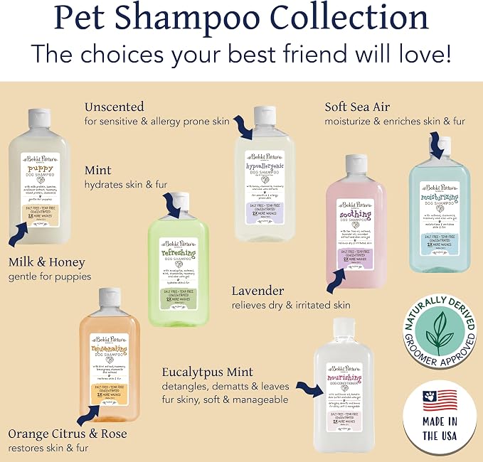 Bobbi Panter Puppy Dog Shampoo Milk Protein, Jasmine, Sunflower & Chamomile – Gentle Nourishing Formula for Puppies & Sensitive Skin, Tear-Free, 30:1 Concentrate, Made in USA, 14 oz