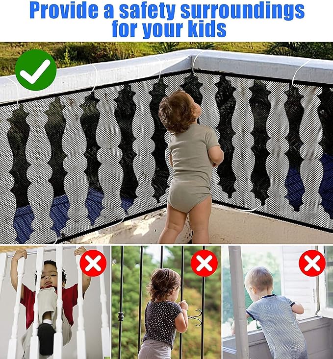 Baby Gate for Stairs, Banister Guard for Kids, Pets, Toys, 59ft L x 2.66 ft H, Mesh Netting Safety Net for Balcony Rail Stair, Stairway Net Baby Safety Products for Indoor & Outdoor (Black)