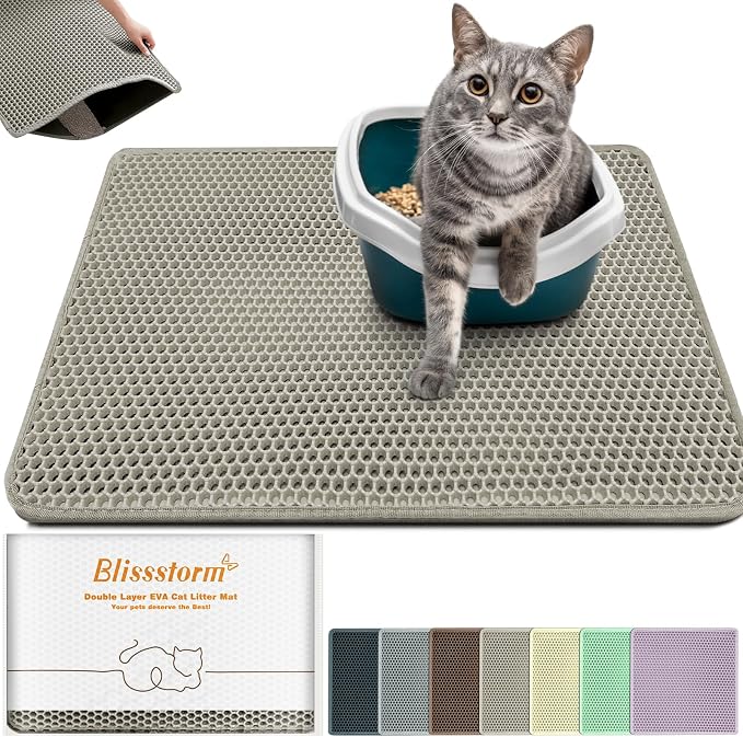 Cat Litter Mat 35"x24",Double Layer EVA litterbox Mat Beige | Extra Large Honeycomb, Waterproof & non-slip, Odor-free, easy clean, washable durable floor protector,scatter control
