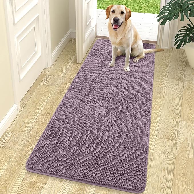 OLANLY Dog Door Mat for Muddy Paws 70x24, Super Absorbent Chenille Mud Mat | Deep Plum, Absorbs Moisture and Dirt, Non-Slip Machine Washable Doormat, Quick-Drying Indoor Entryway Floor Carpet for Dogs