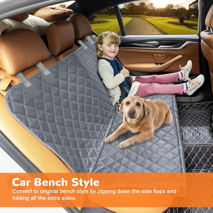 URPOWER Dog Car Seat Cover for Pets 100% Waterproof Seat Cover Hammock 600D Heavy Duty Scratch Proof Nonslip Durable Soft Back Seat Covers for Full Size Trucks