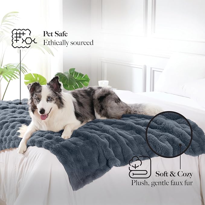 Modern Threads Water-Resistant Faux Rabbit Fur Pet Blanket for Dogs & Cats – Ultra-Soft Couch, Bed & Crate Protector, 40x50 Navy Blue