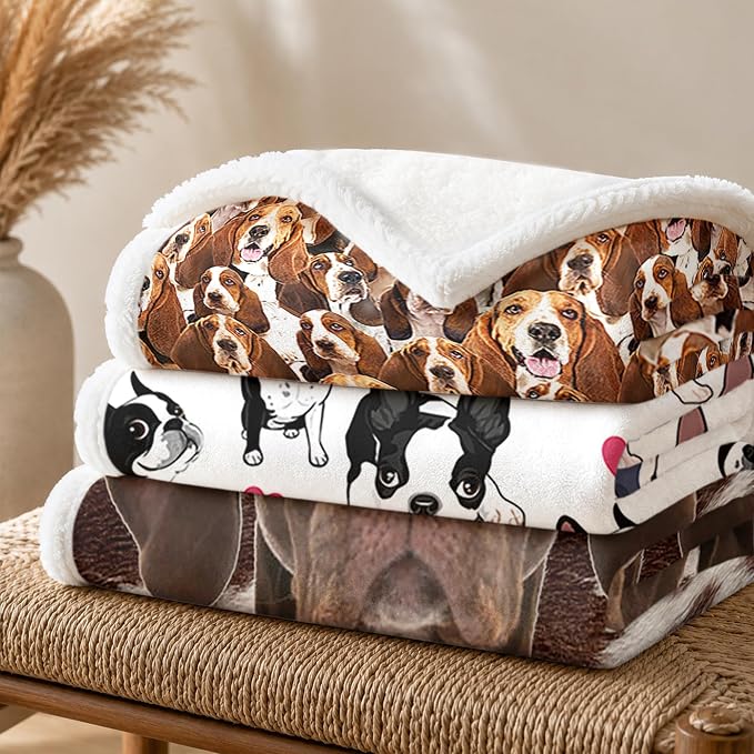BlessLiving Bassett Hound Brown Throw Blanket with Dense Dog Patterns Sherpa Fleece Blanket Couch Bed, Soft Cozy Warm Pet Blankets for Puppy Lovers Cute Animal Print Gift 50x60 Inches