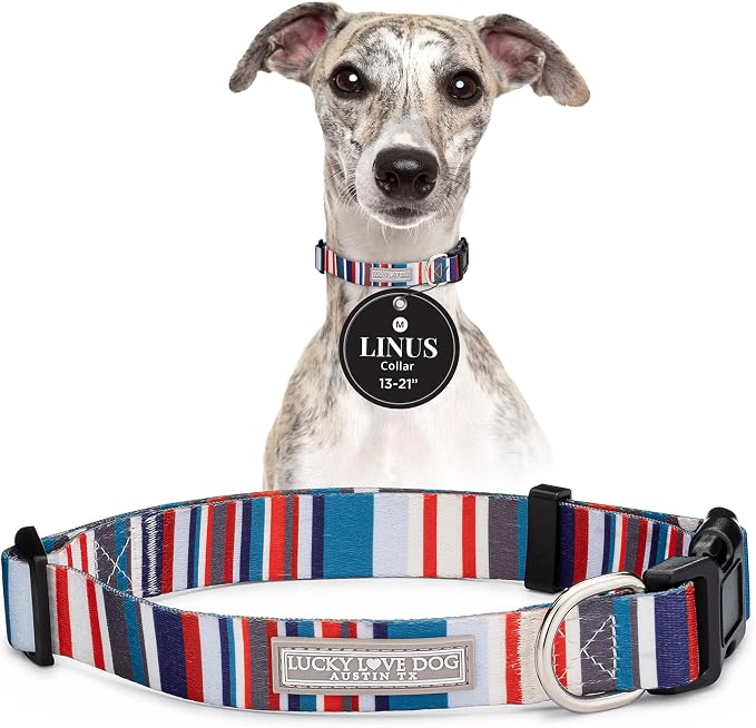Lucky Love Dog - Adjustable Dog Collar with Easy Click Buckle for Medium Dogs, Durable, & Comfortable for Male & Female Dogs, Pet Collar for Puppies & Adult Ones - Linus, Medium