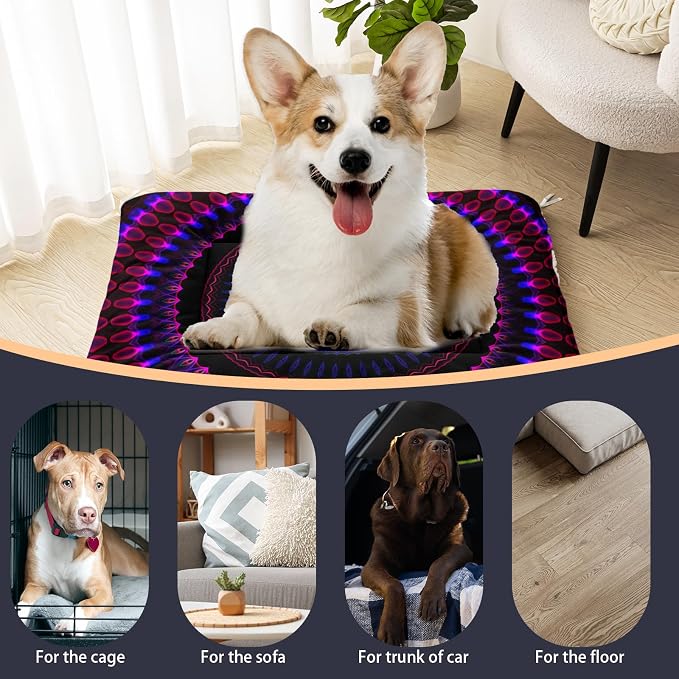 HOSIMA Bohemia Dog Mats for Sleeping,Mandala Pattern Fuzzy Pet Bed Mat,42L*32W Inch,Suitable for Small Dog Bed,Washable Soft Cozy Black Pet Pad.