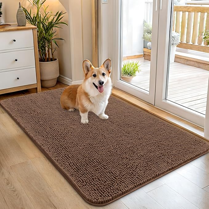 OLANLY Dog Door Mat for Muddy Paws 45x27, Super Absorbent Chenille Mud Mat | Mocha, Absorbs Moisture and Dirt, Non-Slip Machine Washable Doormat, Quick-Drying Indoor Entryway Floor Carpet for Dogs