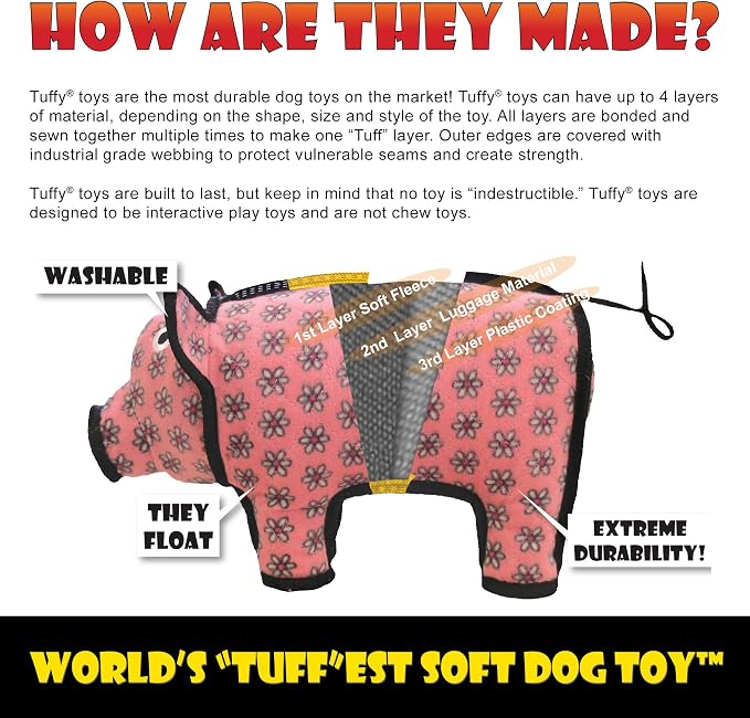 TUFFY - World's Tuffest Soft Dog Toy - Junior Bone -Squeakers -Multiple Layers. Made Durable, Strong & Tough.Interactive Play(Tug, Toss & Fetch). Machine Washable & Floats (Yelllow Bone, Bone2 2 Pack)