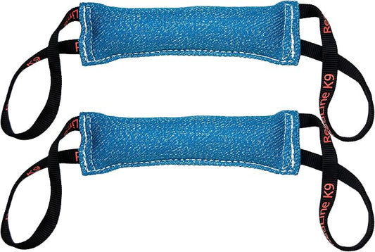 Redline K9 Bundle of 2 French Linen Dog Tug Toys (3" x 10") 2 Handles (Blue)
