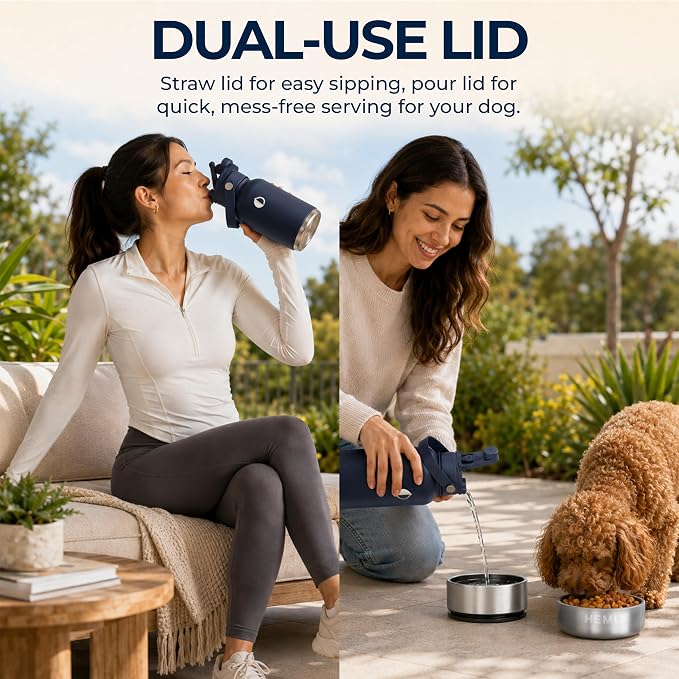 32 oz. Dog Water Bottle, Insulated Dog Travel Water Bottle, Stainless Steel Pet Water Bottle Dispenser Portable Food and Water Bowl for Dogs for Walking Dog Canteen Travel Kit