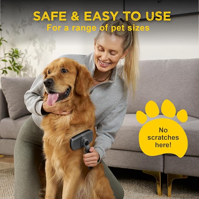 Deshedding Dog Brush for Shedding – Self Clean Cat Brush Deshedding & Grooming Tool for Long Haired and Short Haired Dogs, Slicker Brushes for Dogs, Skin-Friendly, Retractable Bristles, Easy to Clean